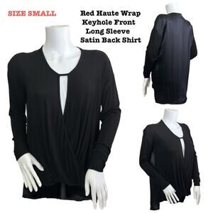 Red Haute Wrap Open Front Long Sleeve Satin Back Shirt SZ S $99